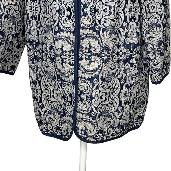 Coldwater Creek NWT Open Front Dress Jacket Business Sz 18 Blue & Gray Pattern - Picture 4 of 11